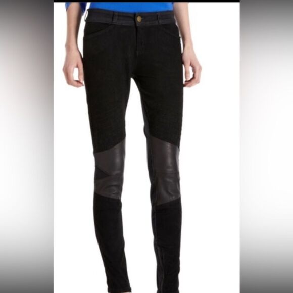 Current/Elliott Denim - Current/Elliot | Moto black suede jeans, leather knee patches size 29 NWT $650
